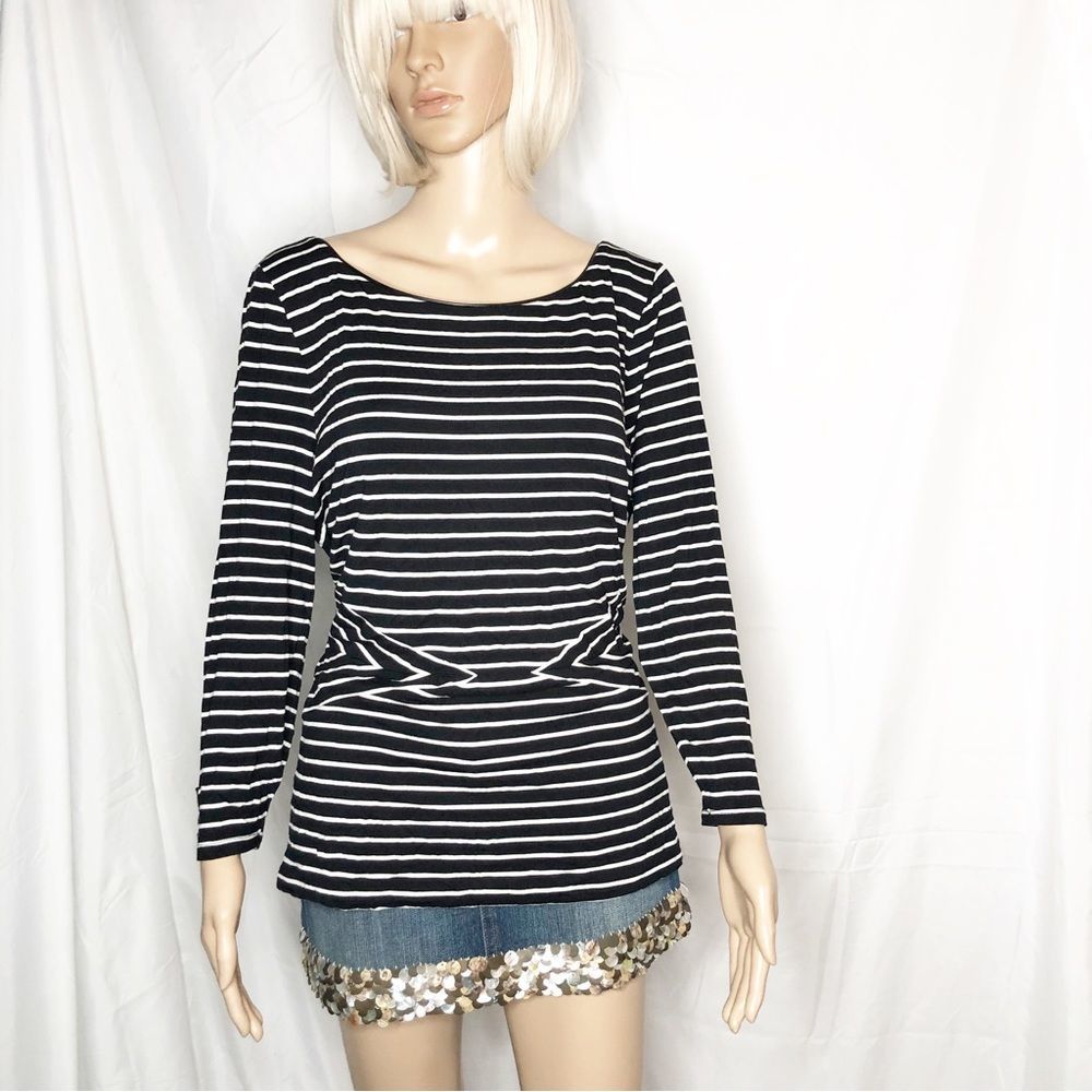 White House Black Market long sleeve black&white striped shirt